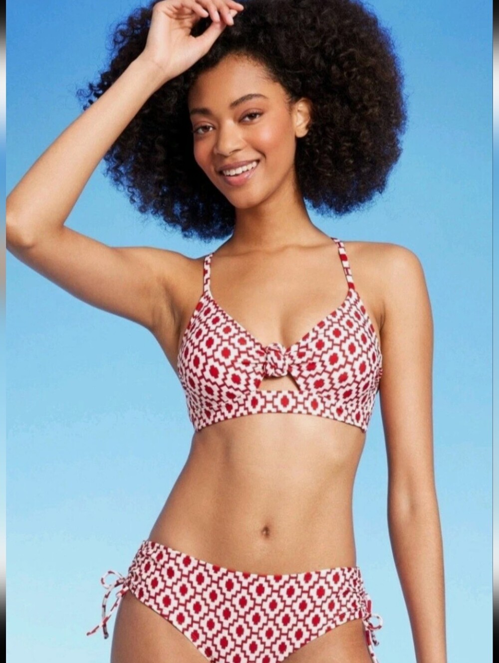 Red Geometric Bikini Top - Shade & Shore - 36B